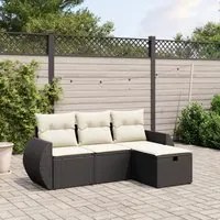 Set Divani da Giardino 4 pz con Cuscini Nero in Polyrattan 3264062