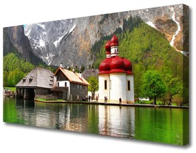 Foto quadro su tela Paesaggio della casa della montagna dell'albero 100x50 cm