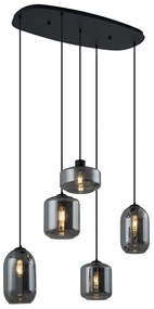 Lampada a sospensione moderna nera con vetro fumé 5 luci - Sheena