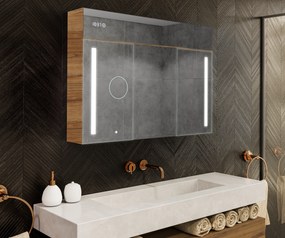 Mobile illuminato con specchio LED, modello Emily L02 - 100 x 72 cm, mobile da bagno dal design moderno con configurazione dell’interruttore dell’illuminazione, nel colore Rovere Antico