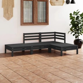 Set divani da giardino 4 pz nero in legno massello di pino