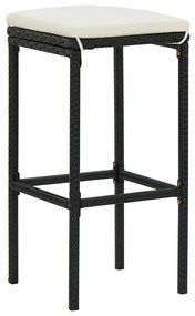 Set bar da giardino 9 pz con cuscini in polyrattan nero