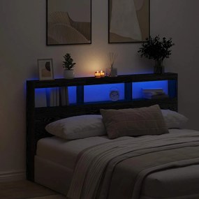Testiera Con Contenitore A Led Rovere Nero 180x17x102 Cm /