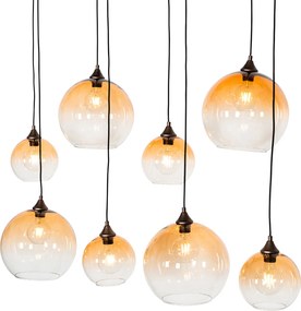 Lampada a sospensione smart bronzo scuro con vetro ambrato 8 luci incl. 8 Wifi G95 - Sandra