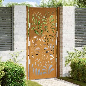 Cancello Da Giardino 105x205 Cm Acciaio Corten Design Ondulato /