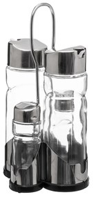 Set condimenti olio, aceto, sale e pepe con supporto