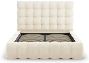 Letto matrimoniale imbottito beige con contenitore con griglia 140x200 cm Bali - Cosmopolitan Design