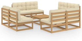 Set divani da giardino 9 pz con cuscini legno massello di pino