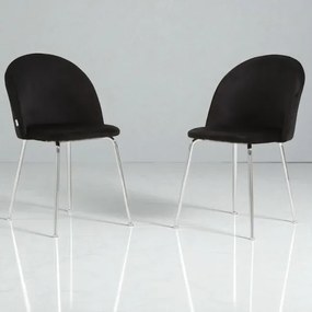 Sedia da pranzo in velluto Nero con gambe in metallo Cromo - PARIS 2 sedie