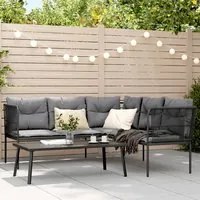 Set Divano da Giardino con Cuscini Nero Acciaio e Textilene 3283745