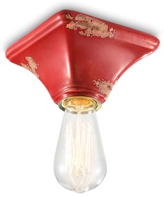 Plafoniera Vintage Quadrata Piccola Ceramica Rossa 1 Luce E27