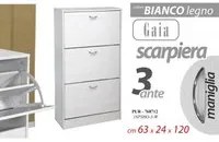 Scarpiera bianco tre ribalte con due divisori cm 63 x 24 x 120 h