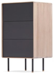 Cassettiera alta nera in legno di quercia con 3 cassetti 60x100 cm Fina - Gazzda