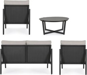 Salotto Da Esterno In Alluminio Con Divano 2 Poltrone E Tavolino Tondo Sirenus Antracite Bizzotto