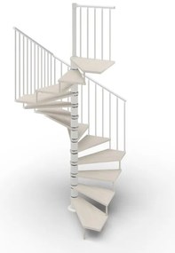 Scala a chiocciola a base quadrata Nara IRIS, con corrimano, larghezza 105 cm, struttura in acciaio bianco, gradini in legno faggio, colore bianco