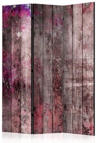 Paravento separè Soffio di primavera - texture di tavole di legno con decorazione viola
