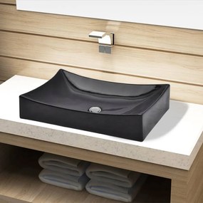 Lavandino Da Bagno İn Ceramica Nera Rettangolare /