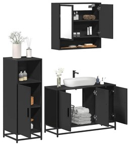 Set Mobili Da Bagno 3 Pz Nero İn Legno Multistrato /