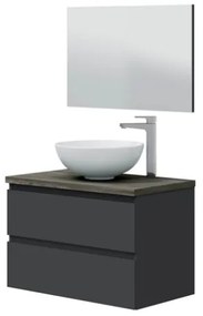 Mobile Da Bagno Sospeso 80 Cm 2 Cassetti Con Lavabo Da Appoggio Tokyo Antracite