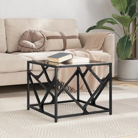 Tavolino Con Piano İn Vetro Nero 50x50x41 Cm Acciaio /