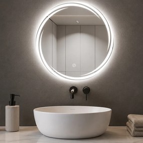 Specchio Rotondo Ø60cm con Spirale LED a 3 Colori Dimmerabile Accensione Touch...