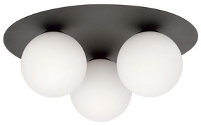 Plafoniera Minimal 3 Luci Mnemosine In Acciaio Nero E Sfere Di Vetro Opale