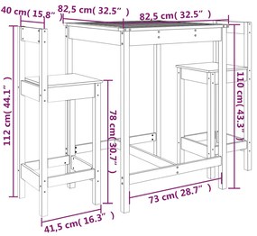 Set Bar da Giardino 3 pz Miele in Legno Massello di Pino