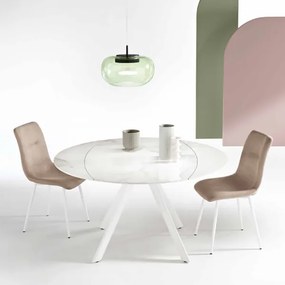 Tavolo in pietra effetto marmo Bianco ROUND con piano girevole D135 cm