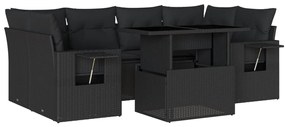 Set divani da giardino con cuscini 7pz nero polyrattan