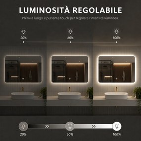 Specchio Rettangolare 70x50 cm con LED 3 Colori Dimmerabile Pulsante Touch...