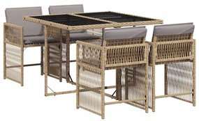 Set pranzo da giardino 5 pz con cuscini beige misto polyrattan