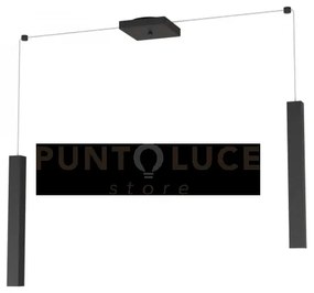 Square tube sospensione 2 luci nero cavo cm.250 con base 1173-s2-ne