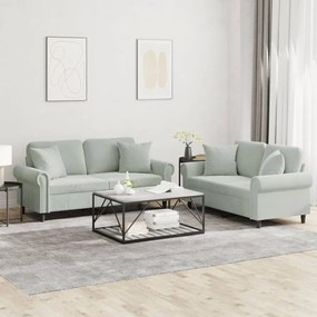 Set Di Divani 2 Pz Con Cuscini Grigio Chiaro İn Velluto /