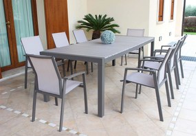 LOIS - set tavolo in alluminio cm 162/242 x 100 x 74 h con 8 poltrone Lotus