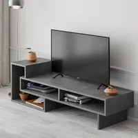 Mobile porta TV Fraga, Credenza moderna a ripiani, Mobile da soggiorno con vani a giorno, Cm 136x40h42, Cemento scuro