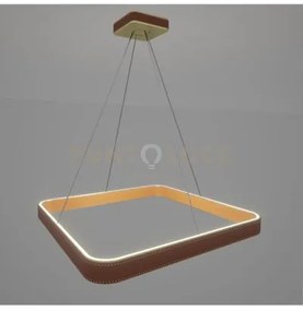 Leather milano lampadario sospeso quadrato oro con pelle marrone, l...