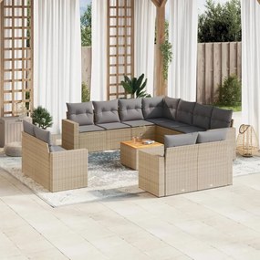 Set divano da giardino 12 pz con cuscini beige misto polyrattan