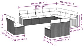 Set divani da giardino 12 pz con cuscini nero in polyrattan