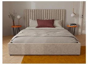 Letto con contenitore con testiera letto cuciture verticali 160 x 200cm Tessuto Beige SARAH