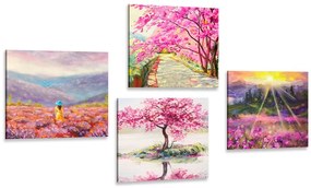 Set di quadri – Splendida imitazione di pittura a olio in rosa