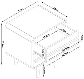 Comodino in colore naturale con motivo in nero Chantal - Støraa