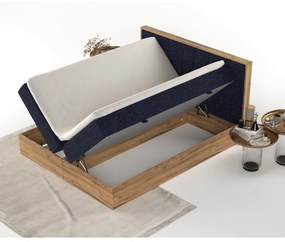 Letto boxspring con contenitore in blu scuro-naturale 200x200 cm Asahi - Maison de Rêve