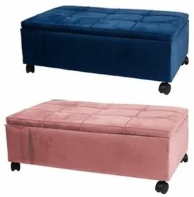 Panca DKD Home Decor   Rosa Poliestere Velluto Blu Marino Pioppo (70 x 39,5 x 24,5 cm) (2 Unità)