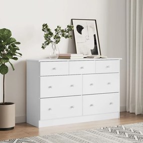 Cassettiera Alta Bianca 112x35x73 Cm İn Legno Massello Di Pino /