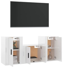 Set mobili porta tv 3 pz bianco lucido in legno multistrato