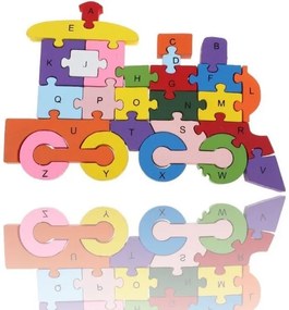 Trade Shop - 3d Puzzle Legno Forma Di Treno Educativo Lettere Numeri Bambini Imparare