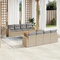 Set Divano da Giardino 9 pz con Cuscini Beige in Polyrattan 3224043