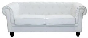 Divano Chesterfield in ecopelle bianca o marrone vintage 2 o 3 posti, Bianco / 3 posti