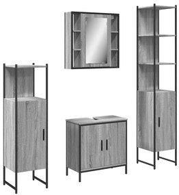 Set mobili da bagno 4 pz grigio sonoma in legno multistrato