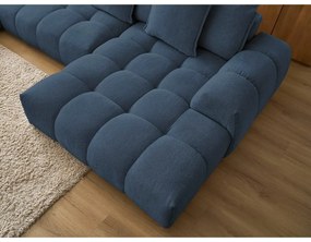 Divano angolare blu scuro allungabile e con contenitore (penisola a sinistra/a U) con rivestimento in ciniglia Everest – Bobochic Paris